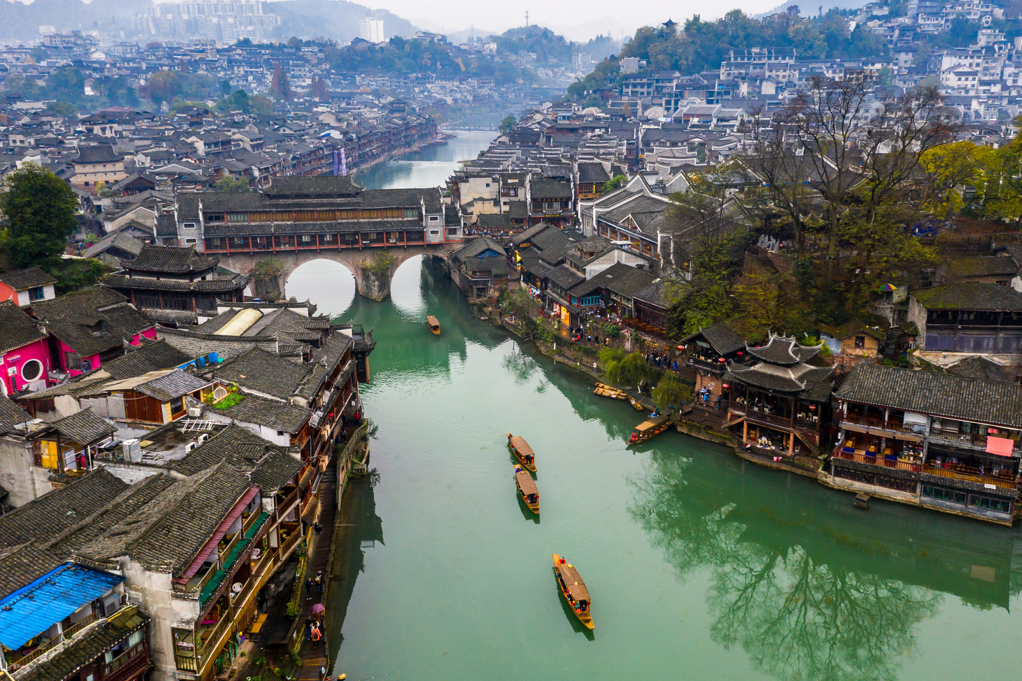 Amazing Aerial View of Fenghuang Acient Town in Hunan China