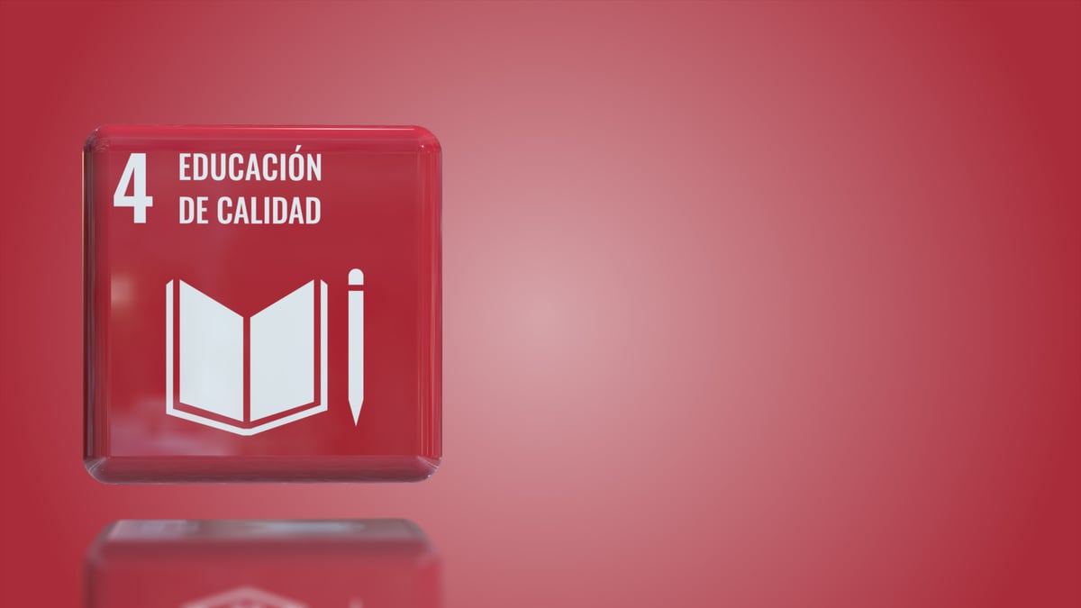 Spanish Number 4 Quality education 3D box sustainability goals 2030 with copy space