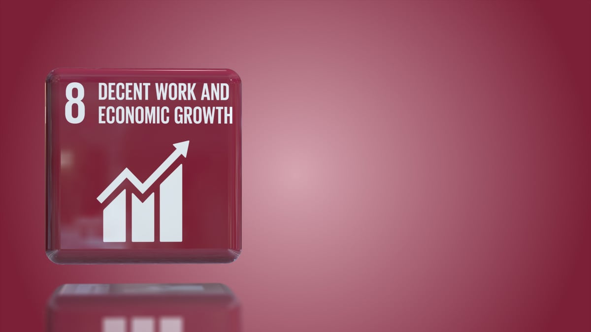 Number 8 Decent work and economic growth 3D box UN sustainability goals 2030 with copy space