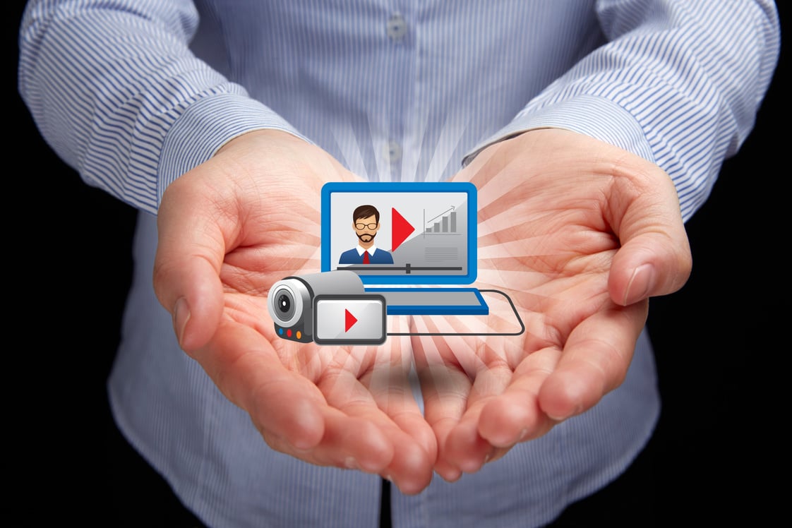 Cupped hands presenting video marketing  concept