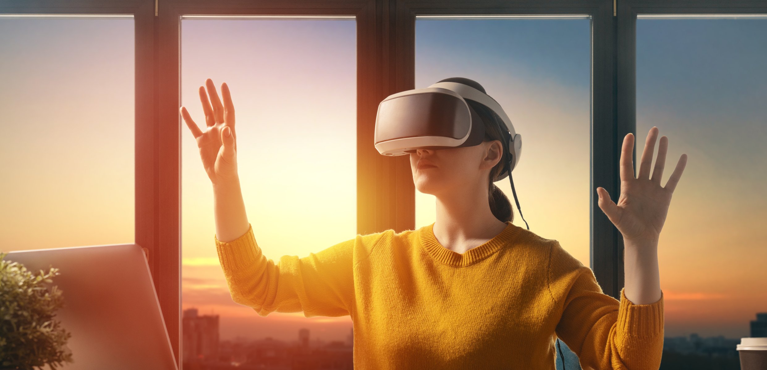 Woman with VR Virtual Reality Goggles