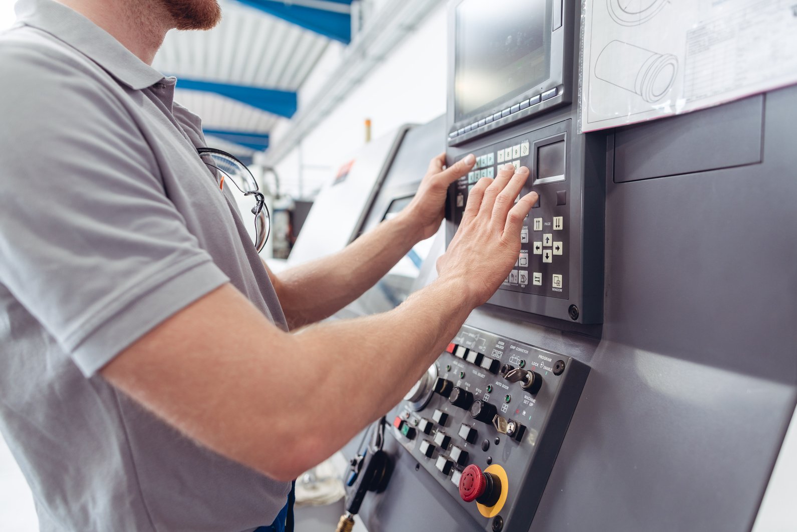 Manufacturing Worker Programming Industrial CNC Machine Tool