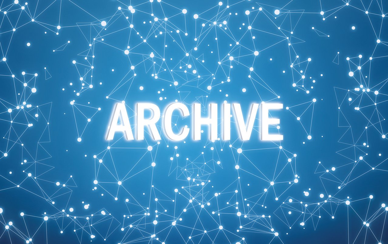 Archive on digital interface and blue network background