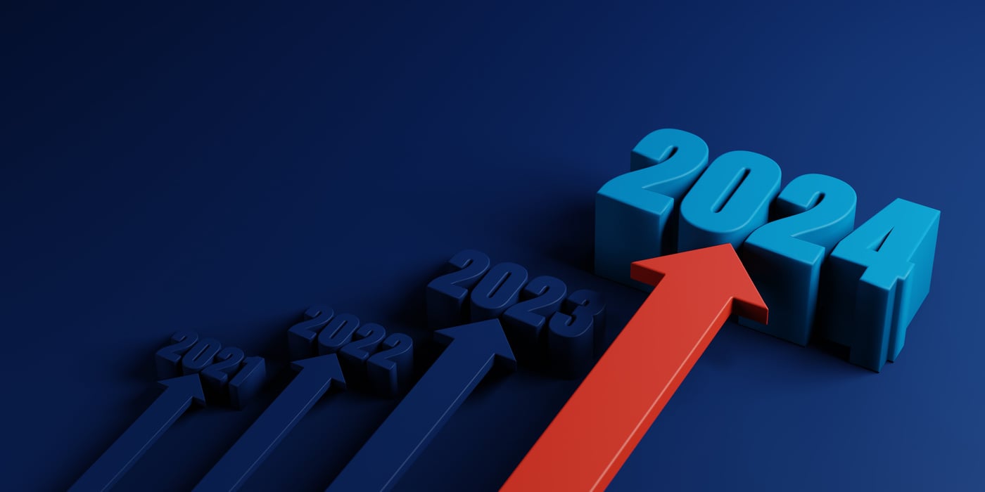 2022-2024 Investment Income,Trends 3D Arrow Chart on Blue Backgr