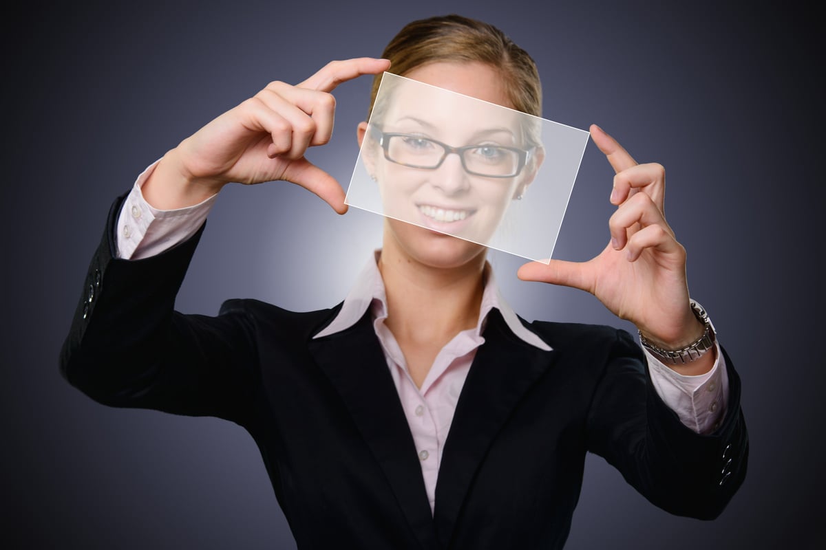 Woman Holding Transparent Square for Text