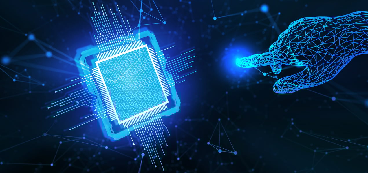 Artificial intelligence (AI), machine learning and modern computer technologies concepts. Business, Technology, Internet and network concept.