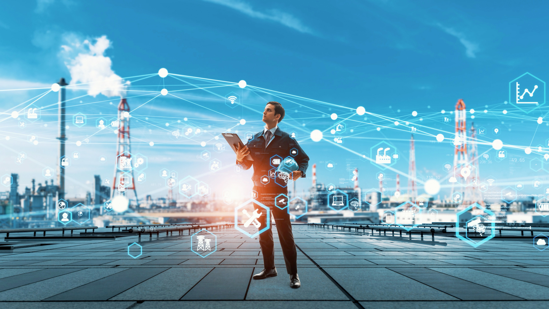 Industrial technology concept. Communication network. INDUSTRY 4.0. Factory automation.