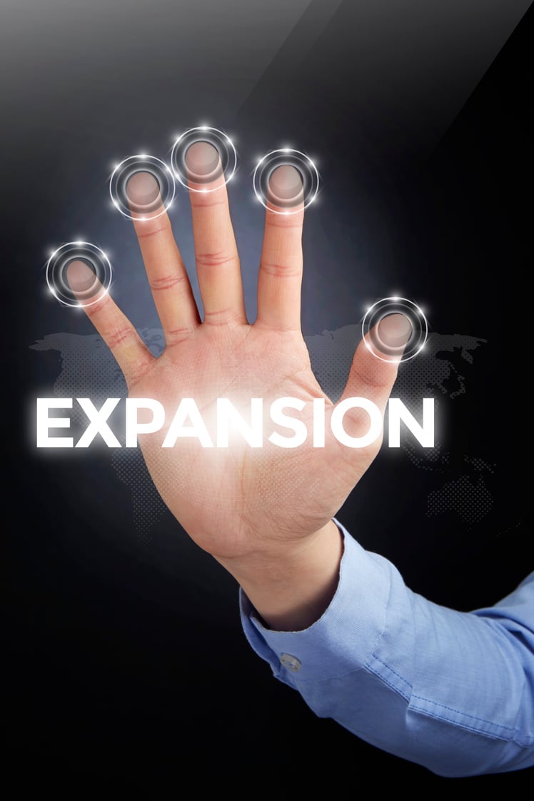 Palm with a digital technology text expansion