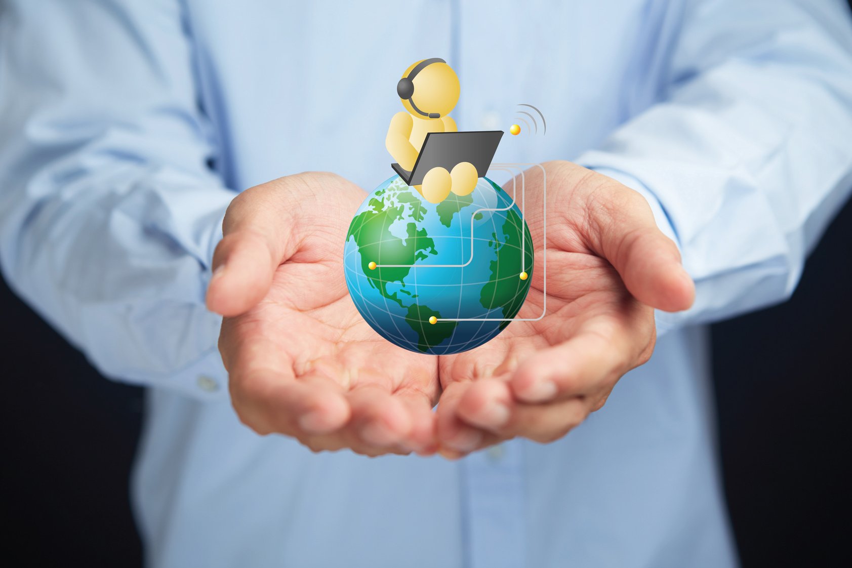 Hands presenting a global customer service concept