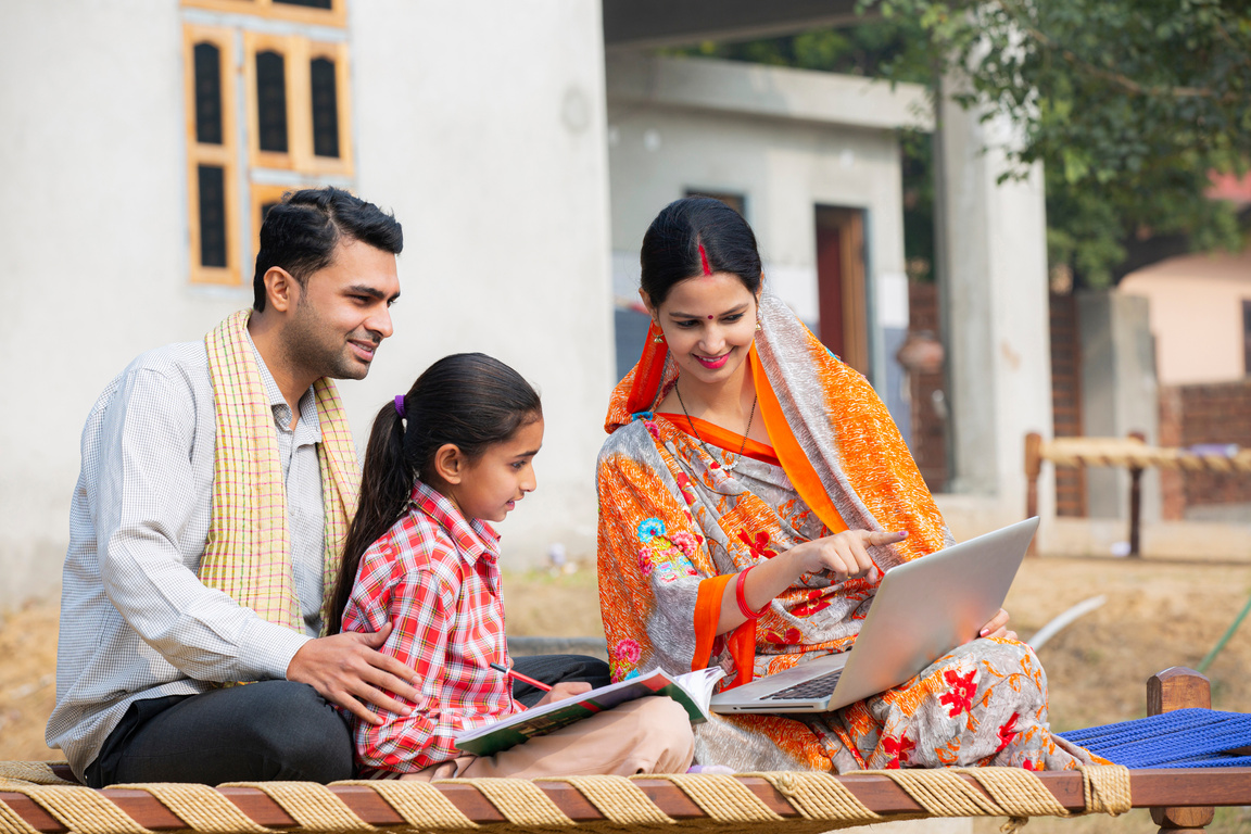 Rural Indian family at village stock photo