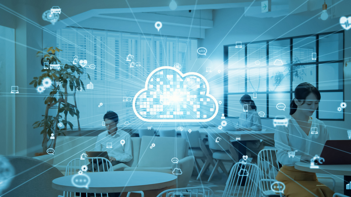 Cloud computing concept. Software as a Service. SaaS. Communication network.