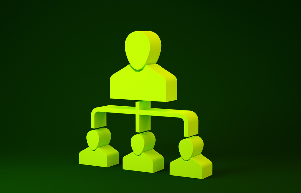 Yellow Referral Marketing Icon Isolated on Green Background. Network Marketing, Business Partnership, Referral Program Strategy. Minimalism Concept. 3D Illustration 3D Render