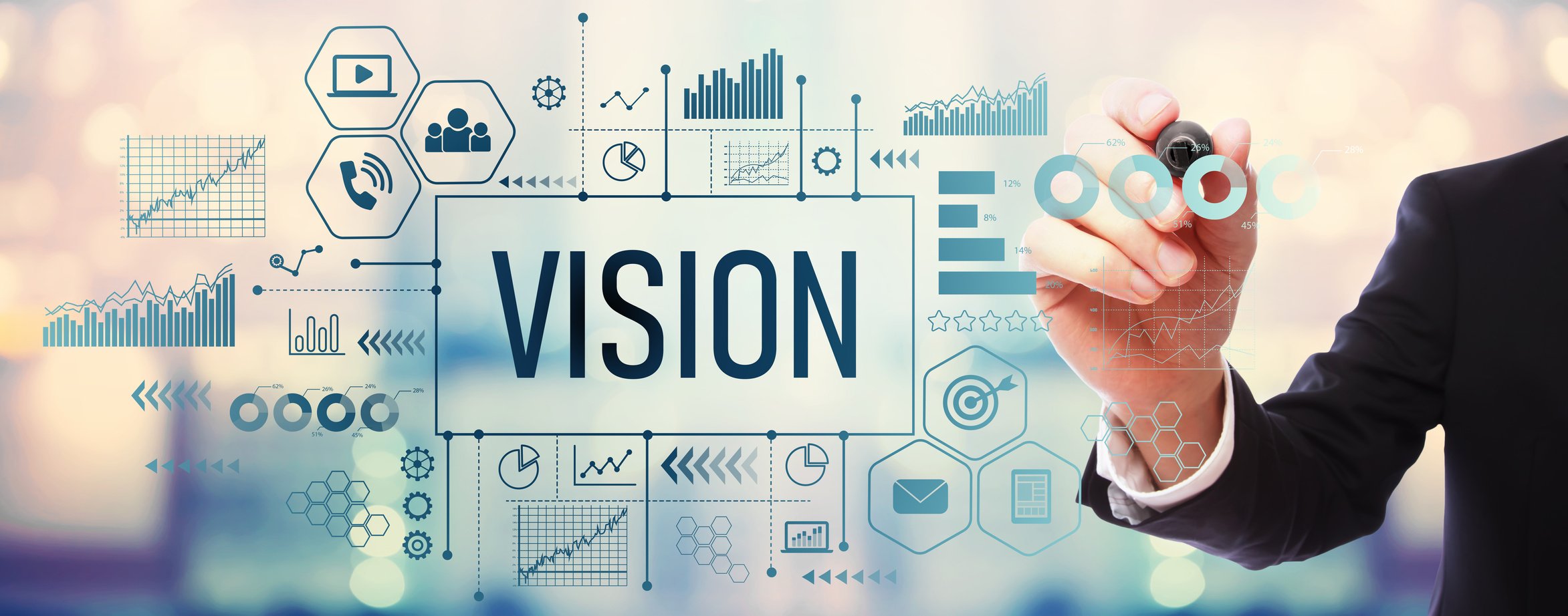 Businessperson Writing on a Digital Screen with Vision Text